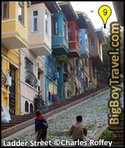 istanbul golden horn walking tour map, Balat ladder street, colorful houses