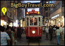 istanbule new town walking tour map, İstiklal Caddesi trolley street cars shops