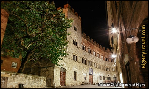 Free Siena Walking Tour Map - Palazzo Chigi-Saracini at night