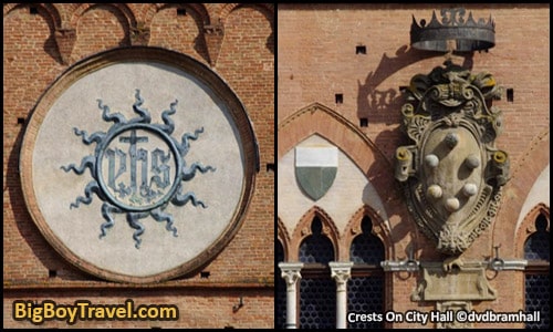 Free Siena Walking Tour Map - Palazzo Pubblico City Hall sun symbol city crest medici