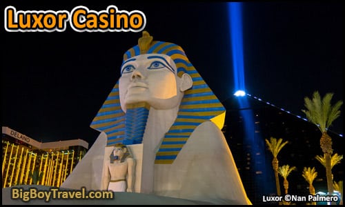Free Las Vegas Strip Walking Tour Map Casino Guide - luxor pyramid Sphinx statue at night light beam