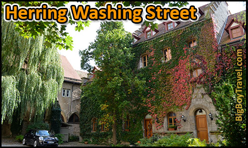 Free Rothenburg Walking Tour Map Old Town Guide Medieval City Center - IHerring Washing Street Heringsbronnengasschen Ivy Vine Covered Mansion