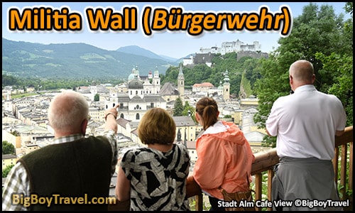 Free Salzburg Walking Tour Map Old Town do it yourself guided Altstadt - Monchsberg Hill Cliff Medieval Militia Wall Burgerwher