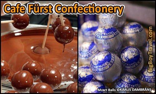 free Mozart Walking Tour In Salzburg Classical Music Locations Do It Yourself Guide - cafe Furst confectionery sweet shop Mozart Chocolate Balls Mozartkugel