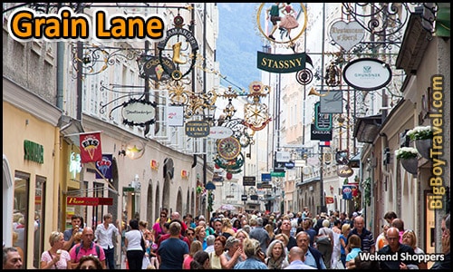Free Salzburg Walking Tour Map - Getreidgasse Shopping Street Signs