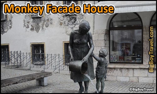 Free Old Town Berchtesgaden- Walking Tour Map - monkey facade house bucket fountain