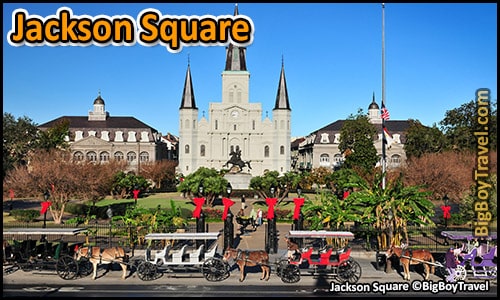 FREE New Orleans French Quarter Walking Tour Map self guided - Jackson Square Horse Statue Place d’ Armes