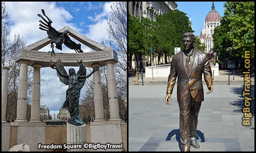free budapest walking tour map central pest monuments - Freedom Square Ronald Regan Statue