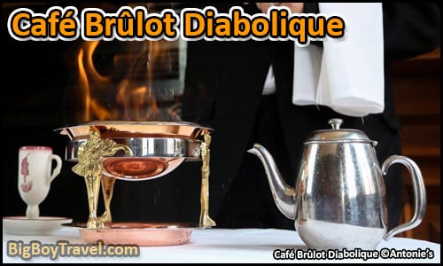 top ten must try drinks in New Orleans best Signature cocktails - Cafe Brulot Diabolique flaming coffee Antonies Restauarnt Annex cafe