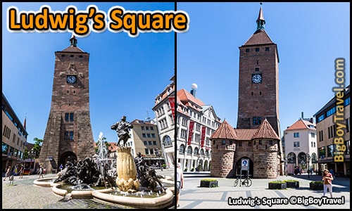 Free Old Town Nuremberg Walking Tour Map - Ludwig Square Ludwigsplatz white tower marriage go-round carousel fountain