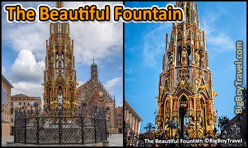 Free Old Town Nuremberg Walking Tour Map - The Beautiful Fountain Schoner Brunnen gold ring