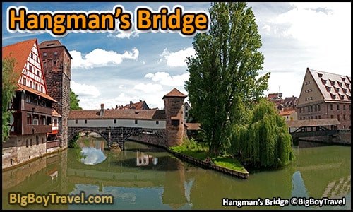 Free Old Town Nuremberg Walking Tour Map - wine depot hangmans bridge house reflecting river
